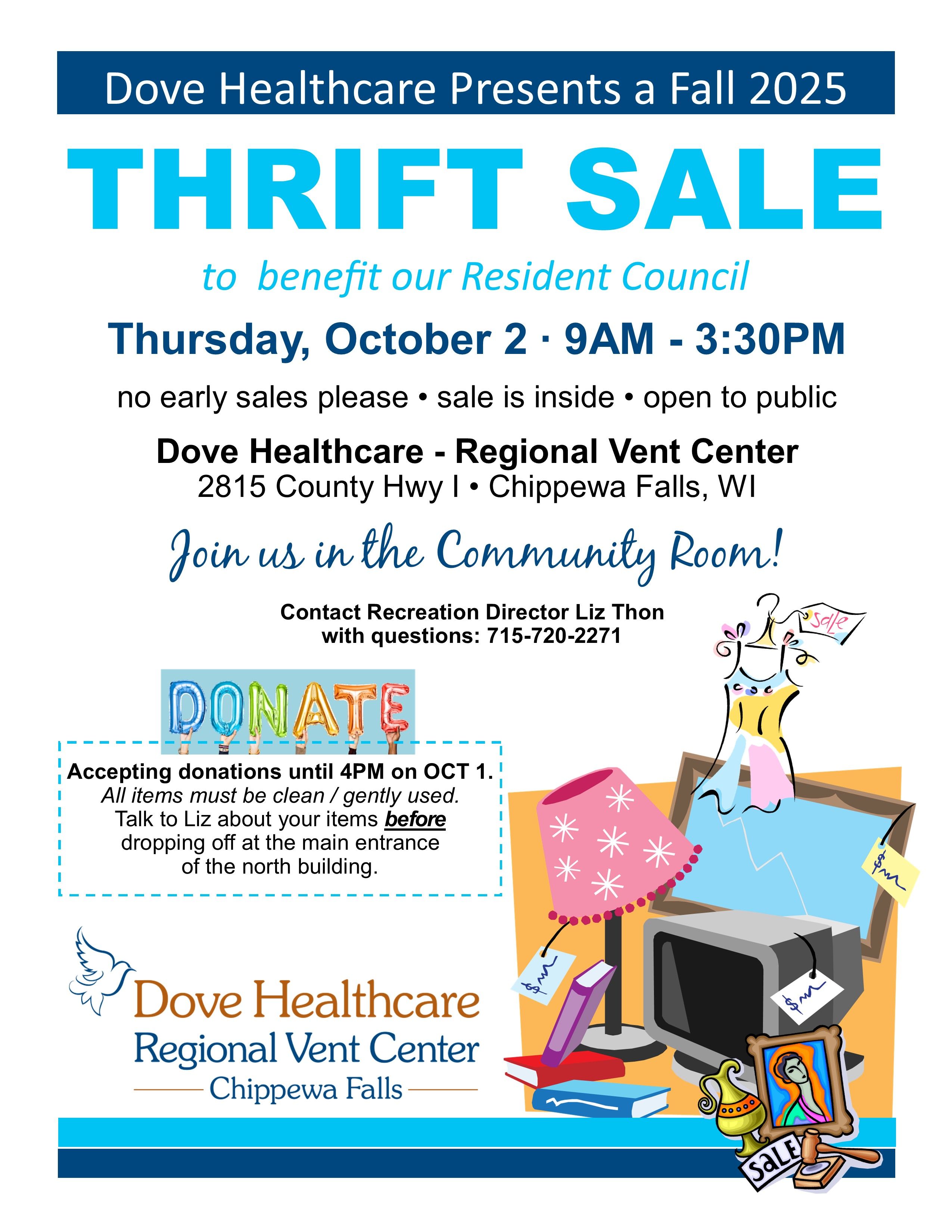 Thrift Sale in Chippewa Falls | Resident Council Fundraiser | Donations Accepted